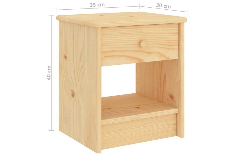 sengebord 35x30x40 cm massivt fyrretræ lys træfarve - Brun - Møbler - Borde - Aflastningsbord - Sengebord