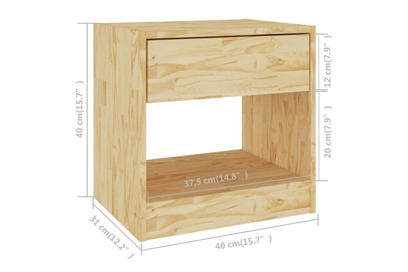 sengebord 40x31x40 cm massivt fyrretræ - Brun - Sengebord