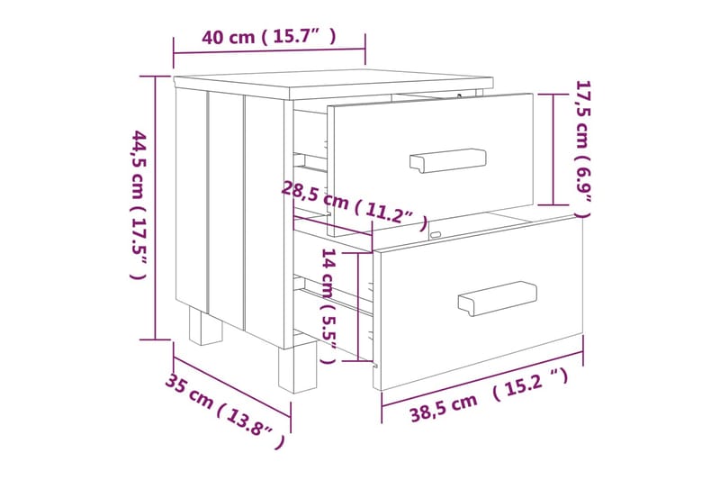 sengebord 40x35x44,5 massivt fyrretræ hvid - Hvid - Sengebord