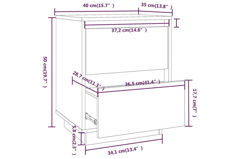 sengebord 40x35x50 cm massivt fyrretræ hvid - Hvid - Sengebord