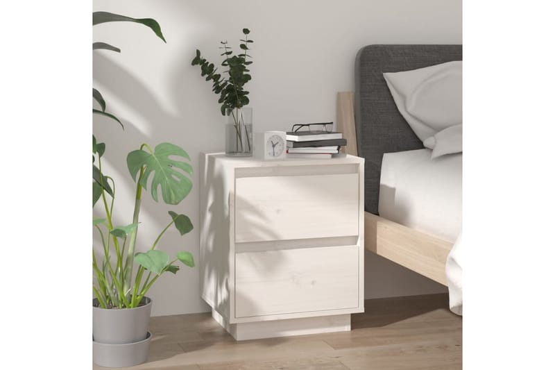 sengebord 40x35x50 cm massivt fyrretræ hvid - Hvid - Møbler - Borde - Aflastningsbord - Sengebord
