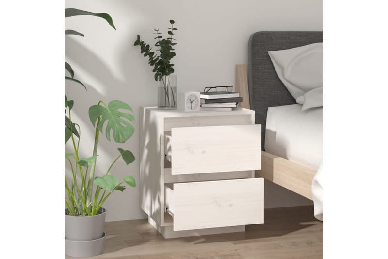 sengebord 40x35x50 cm massivt fyrretræ hvid - Hvid - Møbler - Borde - Aflastningsbord - Sengebord