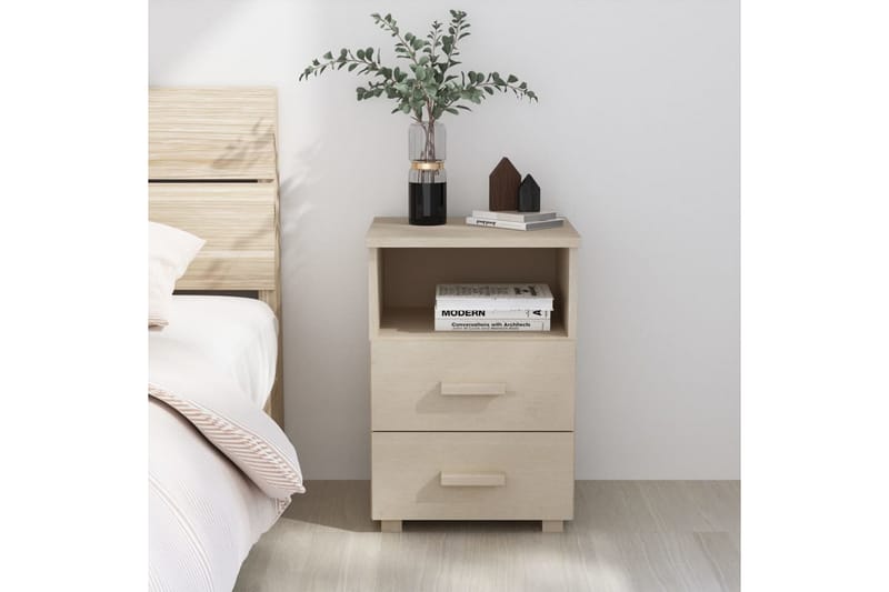 sengebord 40x35x62 cm massivt fyrretræ gyldenbrun - Brun - Møbler - Borde - Aflastningsbord - Sengebord
