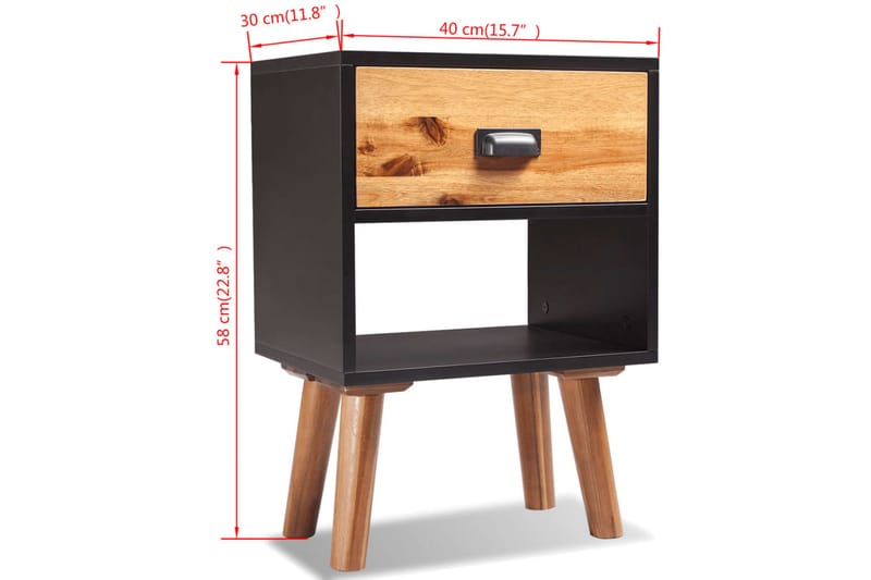 Sengebord Massivt Akacietræ 2 Stk. 40 X 30 X 58 Cm - Sort - Møbler - Borde - Aflastningsbord - Sengebord