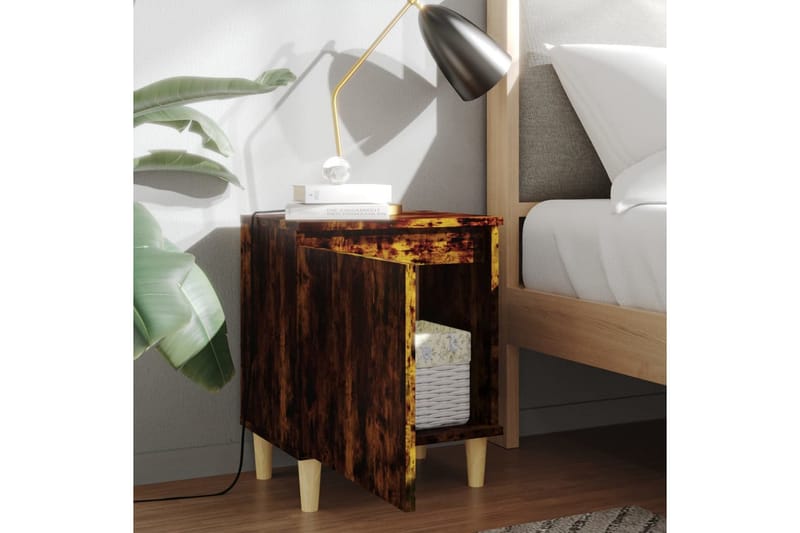 sengebord med massive træben 40x30x50 cm røget egetræsfarve - Brun - Sengebord