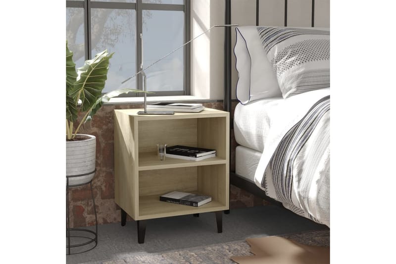 sengebord med metalben 2 stk. 40x30x50 cm sonoma-eg - Brun - Møbler - Borde - Aflastningsbord - Sengebord