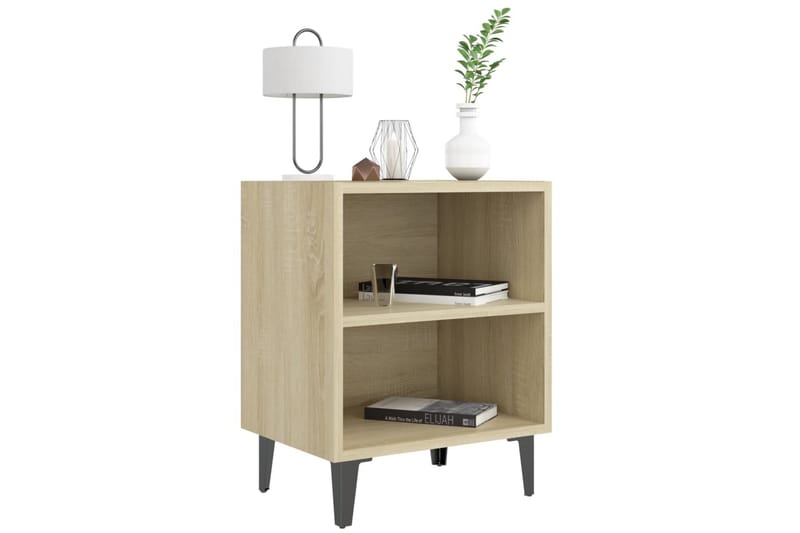 sengebord med metalben 2 stk. 40x30x50 cm sonoma-eg - Brun - Møbler - Borde - Aflastningsbord - Sengebord
