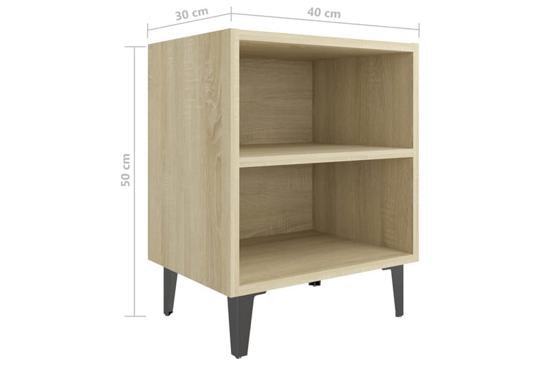 sengebord med metalben 2 stk. 40x30x50 cm sonoma-eg - Brun - Møbler - Borde - Aflastningsbord - Sengebord