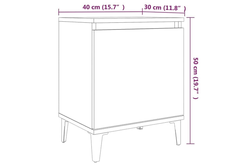 sengebord med metalben 40x30x50 cm brun egetræsfarve - Brun - Sengebord