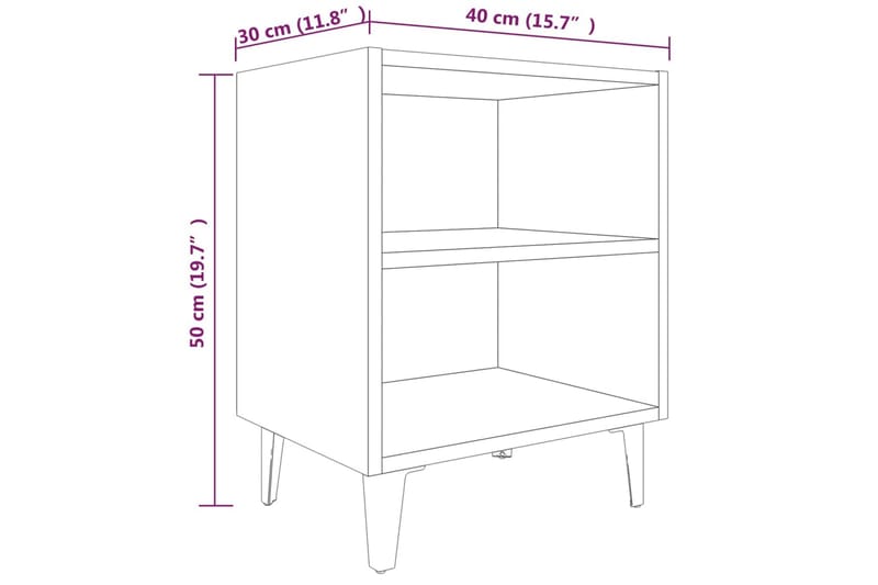 sengebord med metalben 40x30x50 cm røget egetræsfarve - Brun - Sengebord