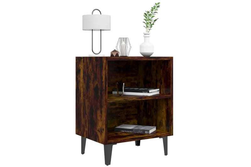 sengebord med metalben 40x30x50 cm røget egetræsfarve - Brun - Møbler - Borde - Aflastningsbord - Sengebord