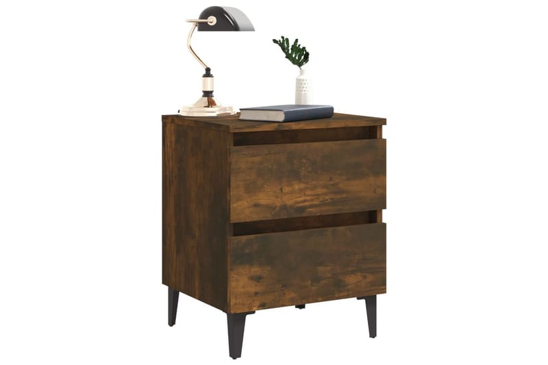 sengebord med metalben 40x35x50 cm røget egetræsfarve - Brun - Møbler - Borde - Aflastningsbord - Sengebord