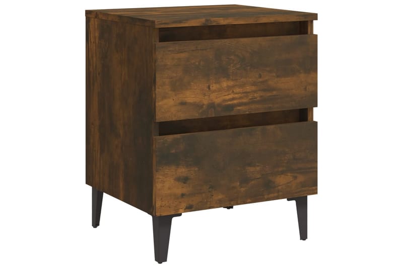 sengebord med metalben 40x35x50 cm røget egetræsfarve - Brun - Møbler - Borde - Aflastningsbord - Sengebord