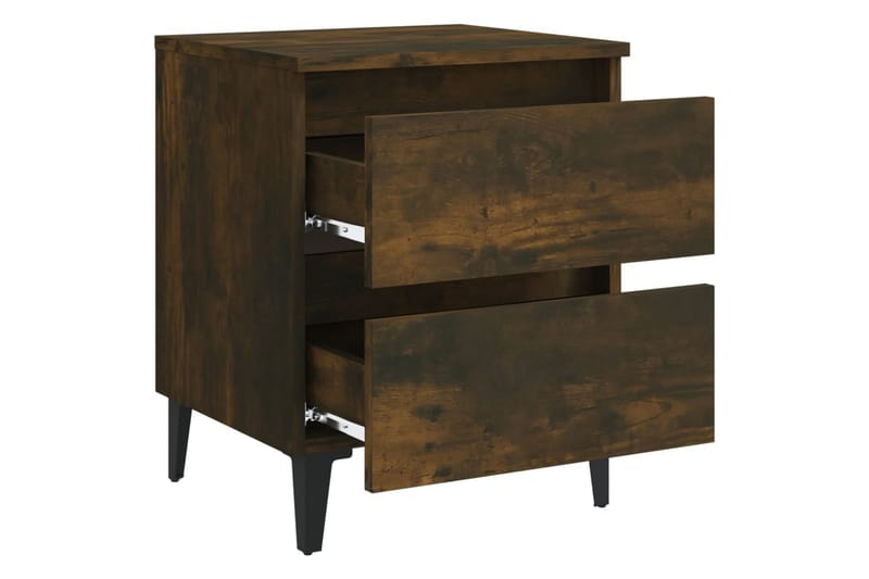 sengebord med metalben 40x35x50 cm røget egetræsfarve - Brun - Møbler - Borde - Aflastningsbord - Sengebord