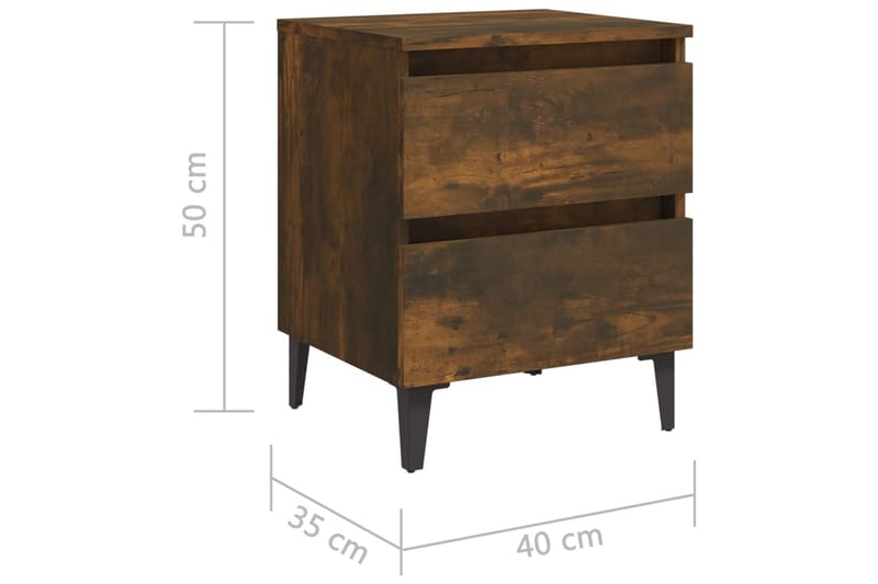 sengebord med metalben 40x35x50 cm røget egetræsfarve - Brun - Møbler - Borde - Aflastningsbord - Sengebord
