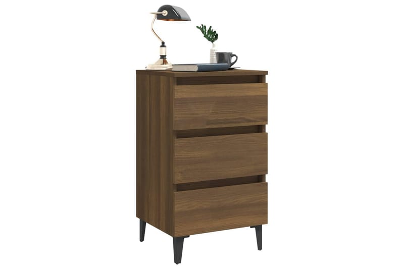 sengebord med metalben 40x35x69 cm brun egetræsfarve - Brun - Møbler - Borde - Aflastningsbord - Sengebord