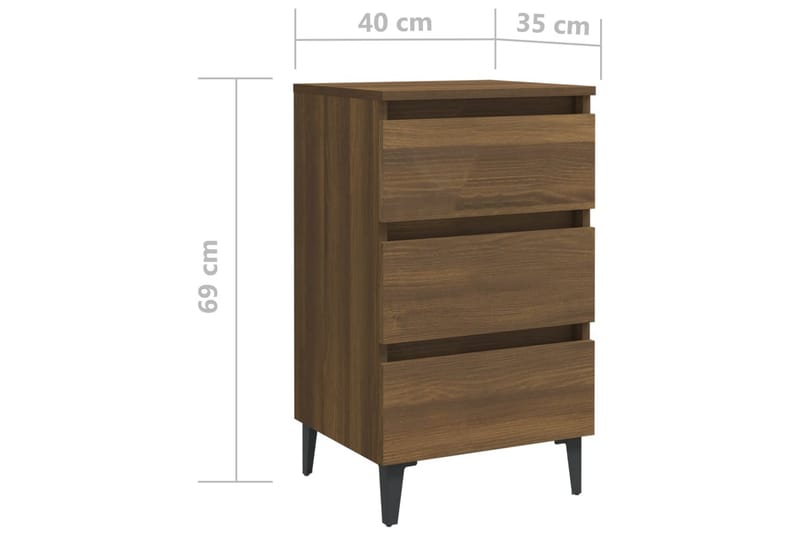 sengebord med metalben 40x35x69 cm brun egetræsfarve - Brun - Møbler - Borde - Aflastningsbord - Sengebord