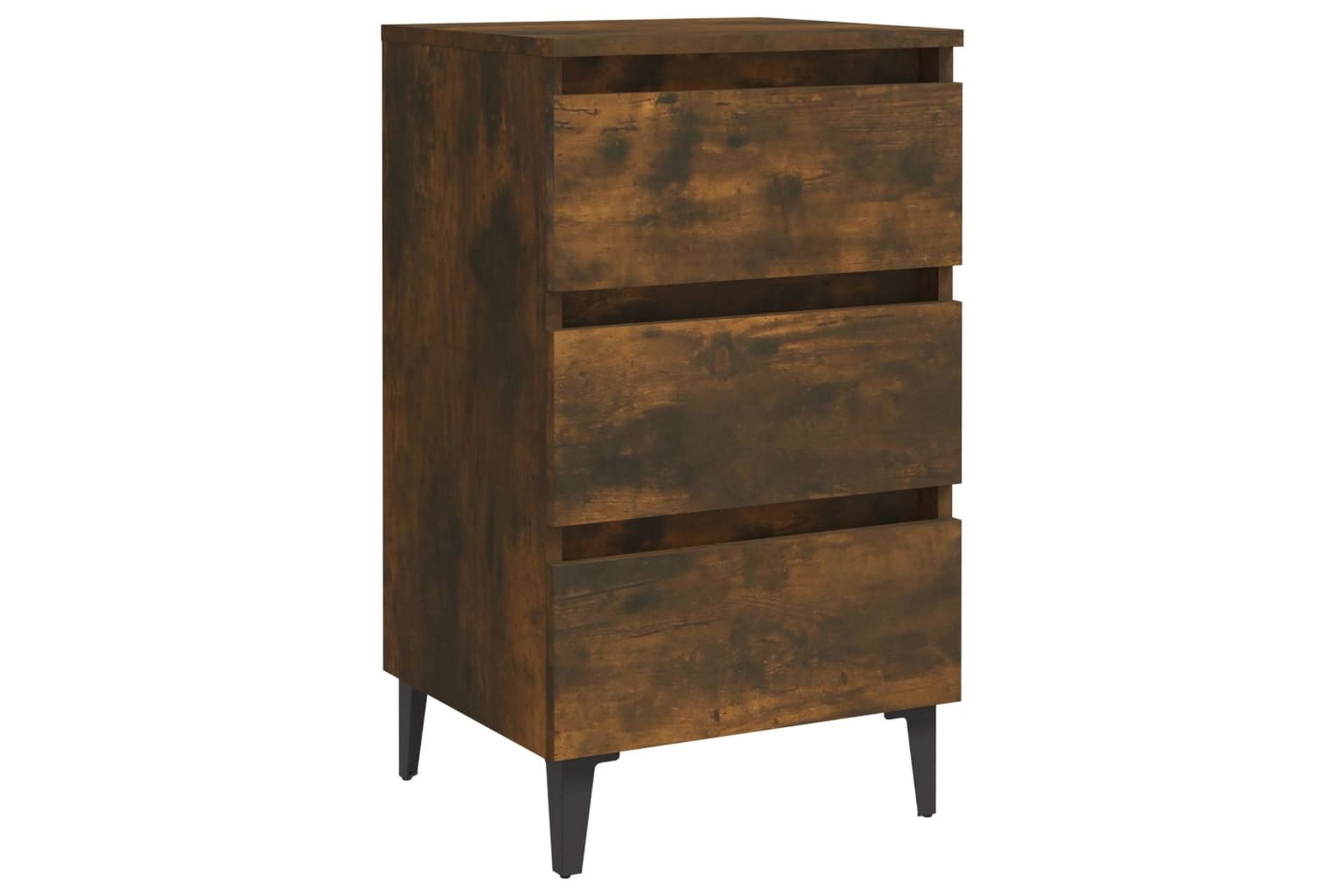 sengebord med metalben 40x35x69 cm røget egetræsfarve - Brun - Møbler - Borde - Aflastningsbord - Sengebord