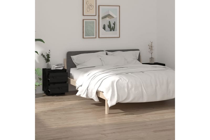 sengeborde 2 stk. 40x35x50 cm massivt fyrretræ sort - Sort - Møbler - Borde - Aflastningsbord - Sengebord