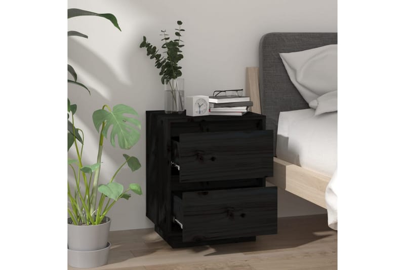sengeborde 2 stk. 40x35x50 cm massivt fyrretræ sort - Sort - Møbler - Borde - Aflastningsbord - Sengebord