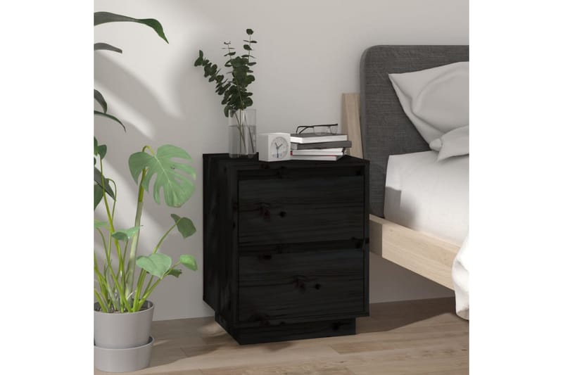 sengeborde 2 stk. 40x35x50 cm massivt fyrretræ sort - Sort - Møbler - Borde - Aflastningsbord - Sengebord