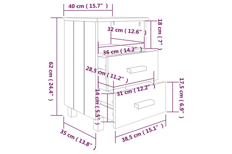 sengeborde 2 stk. 40x35x62 cm massivt fyrretræ hvid - Hvid - Sengebord