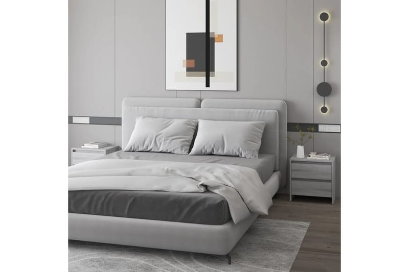 sengeborde 2 stk. 45x34,5x44,5 cm spånplade grå sonoma-eg - Grå - Møbler - Borde - Aflastningsbord - Sengebord