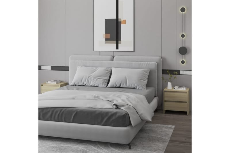 sengeborde 2 stk. 45x34,5x44,5 cm spånplade sonoma-eg - Brun - Møbler - Borde - Aflastningsbord - Sengebord