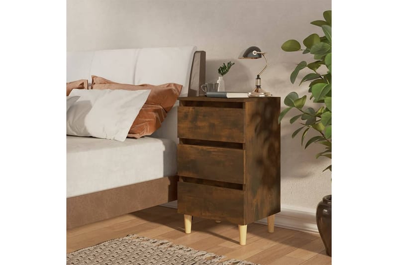 sengeborde 2 stk. med massive træben 40x35x69 cm røget egetr - Brun - Møbler - Borde - Aflastningsbord - Sengebord