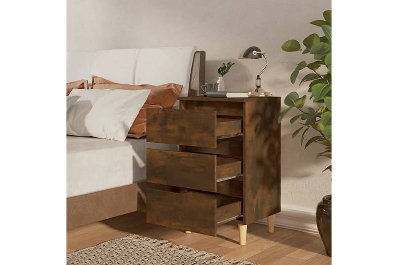 sengeborde 2 stk. med massive træben 40x35x69 cm røget egetr - Brun - Møbler - Borde - Aflastningsbord - Sengebord