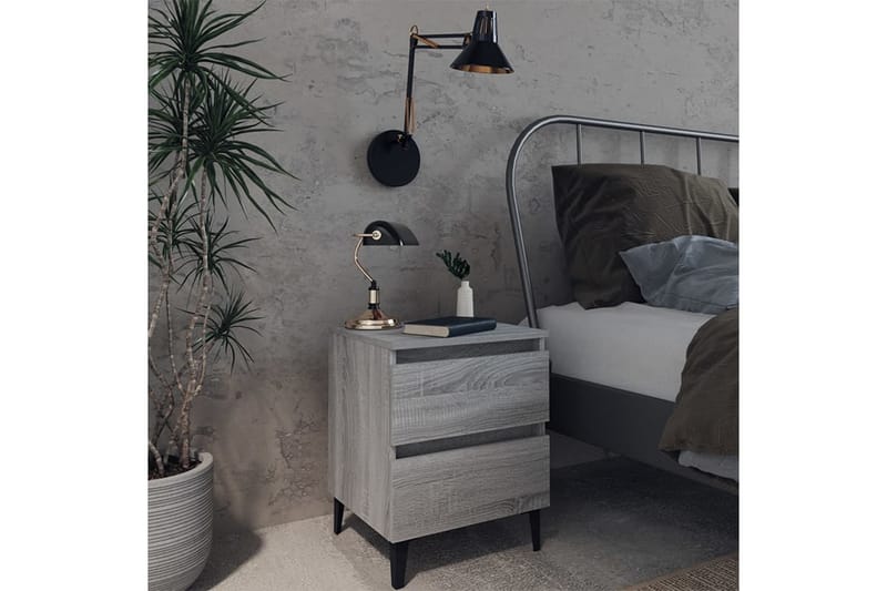 sengeborde 2 stk. med metalben 40x35x50 cm grå sonoma-eg - Grå - Møbler - Borde - Aflastningsbord - Sengebord