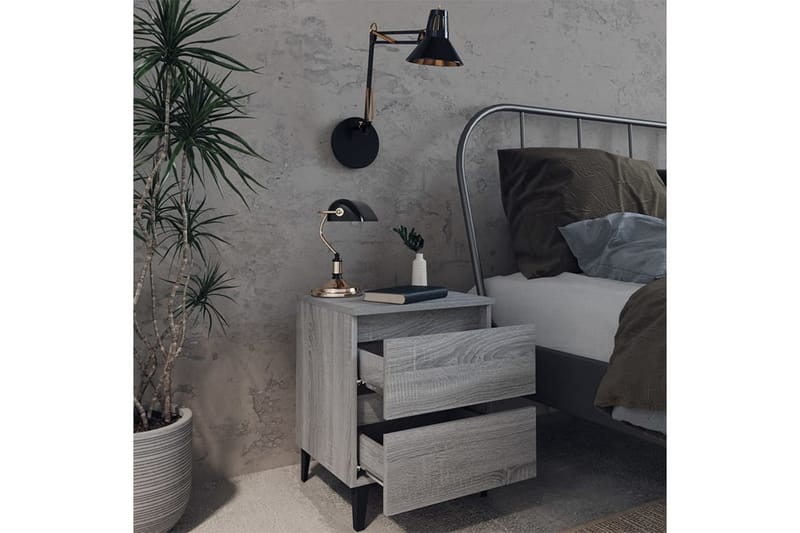 sengeborde 2 stk. med metalben 40x35x50 cm grå sonoma-eg - Grå - Møbler - Borde - Aflastningsbord - Sengebord