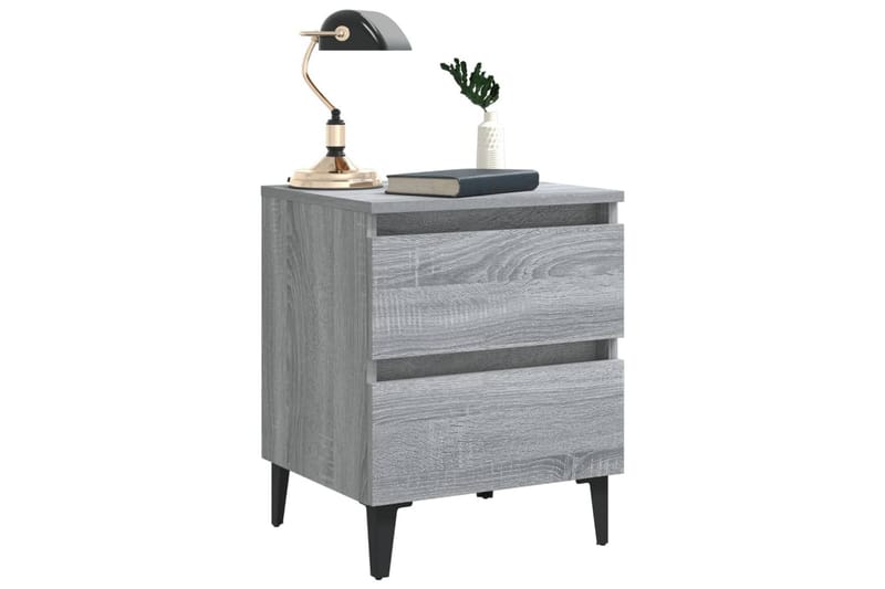 sengeborde 2 stk. med metalben 40x35x50 cm grå sonoma-eg - Grå - Møbler - Borde - Aflastningsbord - Sengebord
