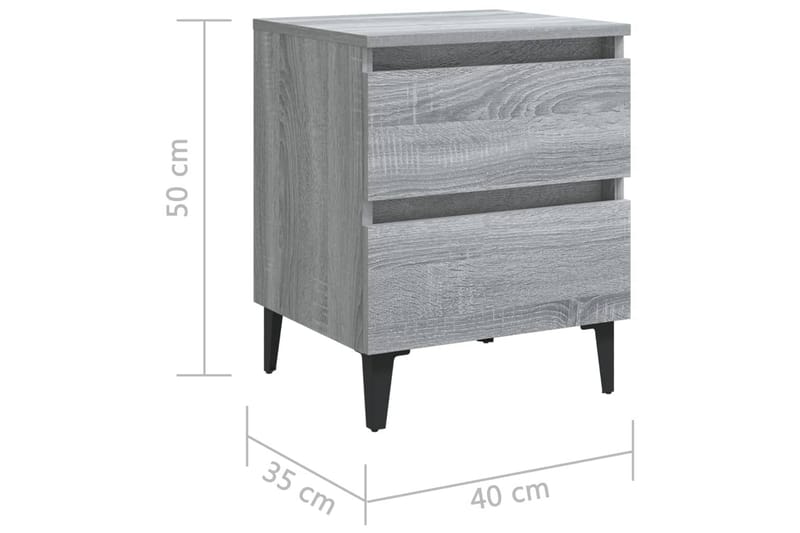 sengeborde 2 stk. med metalben 40x35x50 cm grå sonoma-eg - Grå - Møbler - Borde - Aflastningsbord - Sengebord