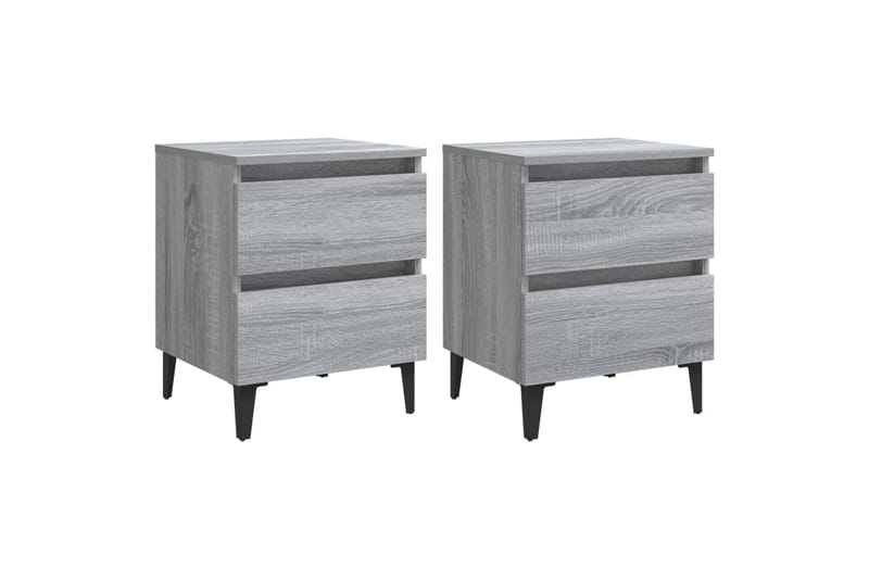 sengeborde 2 stk. med metalben 40x35x50 cm grå sonoma-eg - Grå - Møbler - Borde - Aflastningsbord - Sengebord
