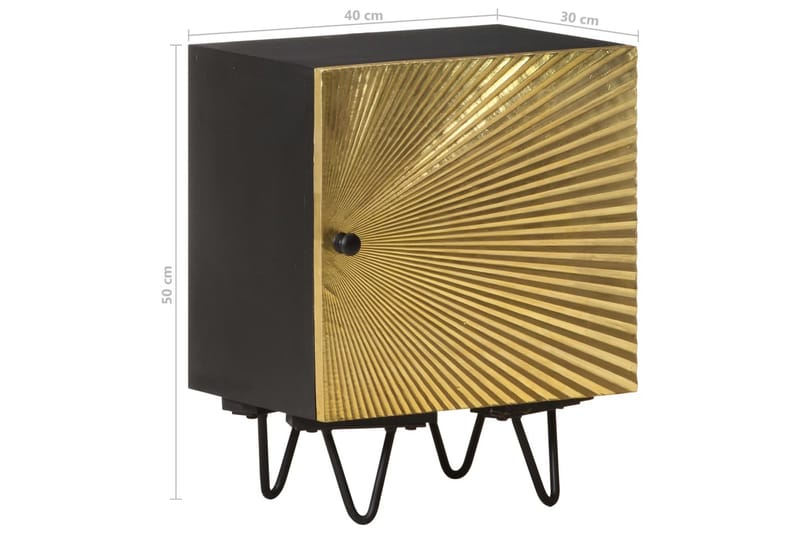 sengeskab 40x30x50 cm messinglåge massivt mangotræ - Guld - Møbler - Borde - Aflastningsbord - Sengebord