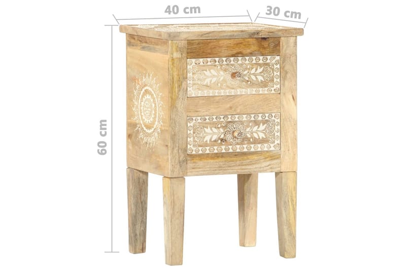 Sengeskab 40x30x60 cm Håndmalet Massivt Mangotræ - Brun - Møbler - Borde - Aflastningsbord - Sengebord