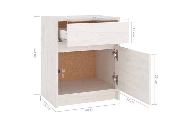 sengeskab 40x31x50 cm massivt fyrretræ hvid - Hvid - Sengebord