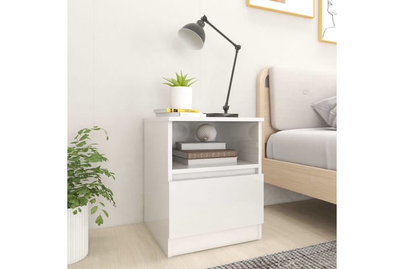 sengeskab 40x40x50 cm spånplade hvid højglans - Hvid - Møbler - Borde - Aflastningsbord - Sengebord