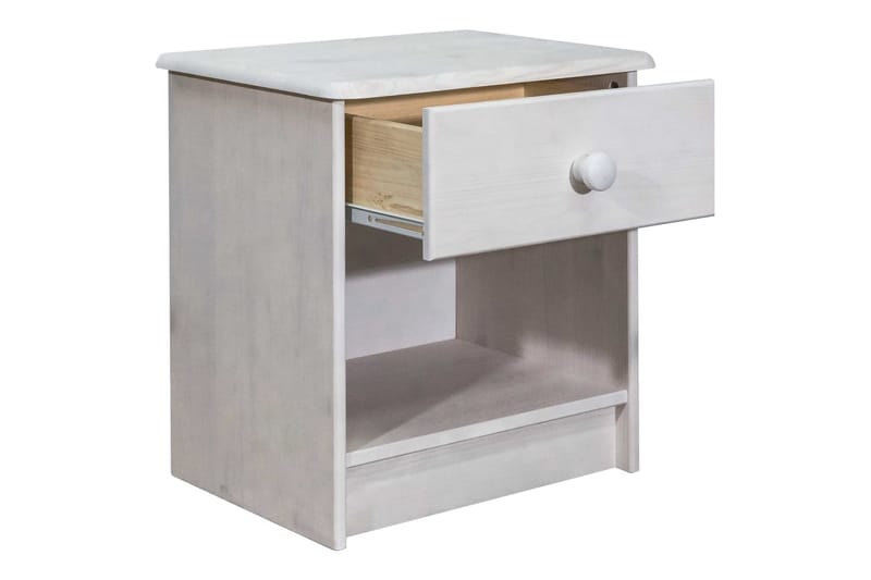 sengeskab 41x30x42 cm massivt fyrretræ - Hvid - Møbler - Borde - Aflastningsbord - Sengebord