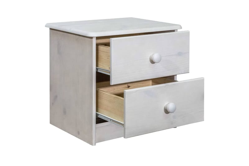 sengeskab 43x34x40 cm massivt fyrretræ - Hvid - Møbler - Borde - Aflastningsbord - Sengebord