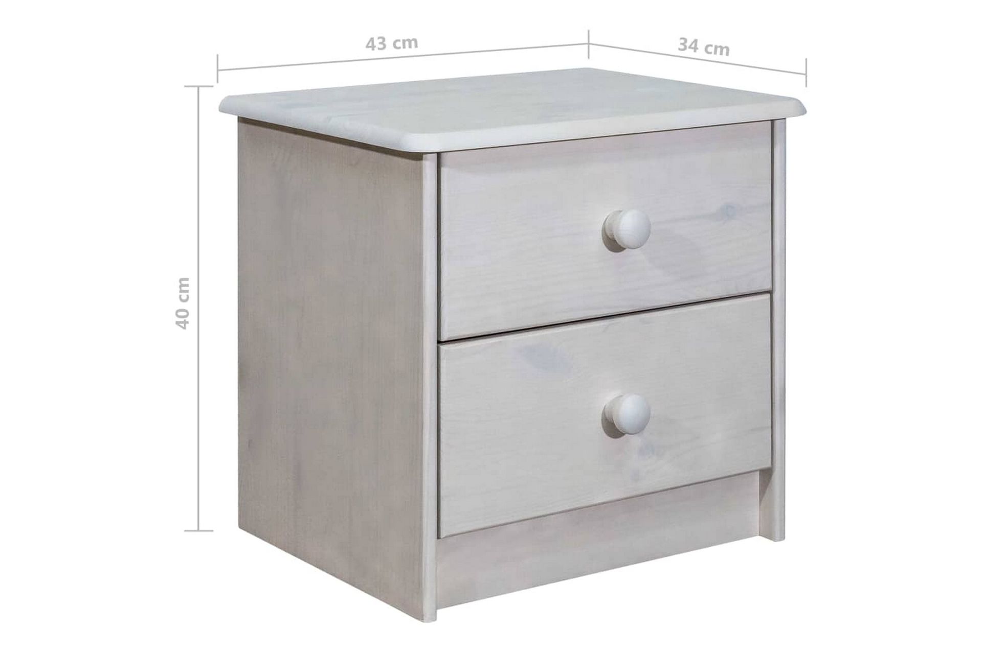 sengeskab 43x34x40 cm massivt fyrretræ - Hvid - Møbler - Borde - Aflastningsbord - Sengebord