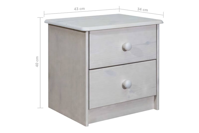 sengeskab 43x34x40 cm massivt fyrretræ - Hvid - Møbler - Borde - Aflastningsbord - Sengebord