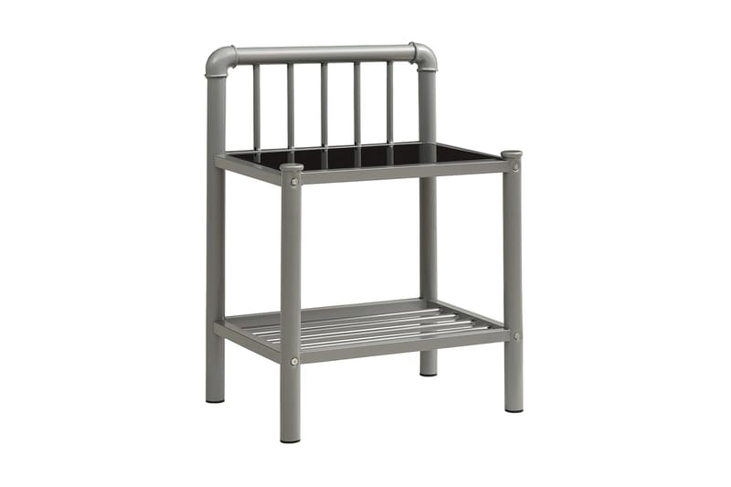 sengeskab 45x34,5x62,5 cm metal og glas grå og sort - Møbler - Borde - Aflastningsbord - Sengebord