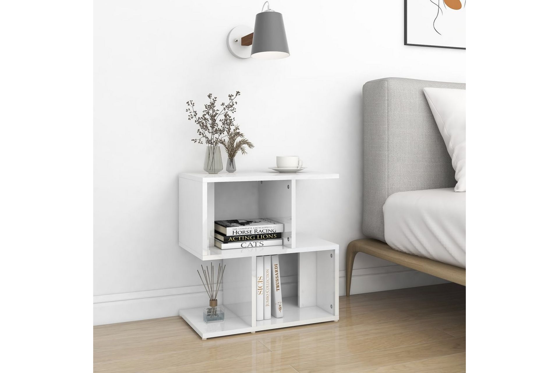 sengeskab 50x30x51,5 cm spånplade hvid højglans - Hvid - Møbler - Borde - Aflastningsbord - Sengebord