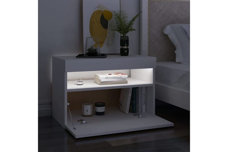 sengeskab m. LED-lys 60x35x40 cm spånplade hvid - Hvid - Møbler - Borde - Aflastningsbord - Sengebord