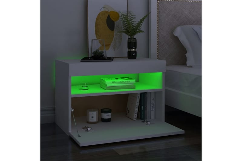 sengeskab m. LED-lys 60x35x40 cm spånplade hvid - Hvid - Møbler - Borde - Aflastningsbord - Sengebord