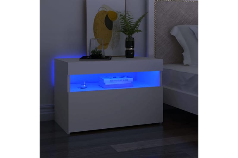 sengeskab m. LED-lys 60x35x40 cm spånplade hvid - Hvid - Møbler - Borde - Aflastningsbord - Sengebord