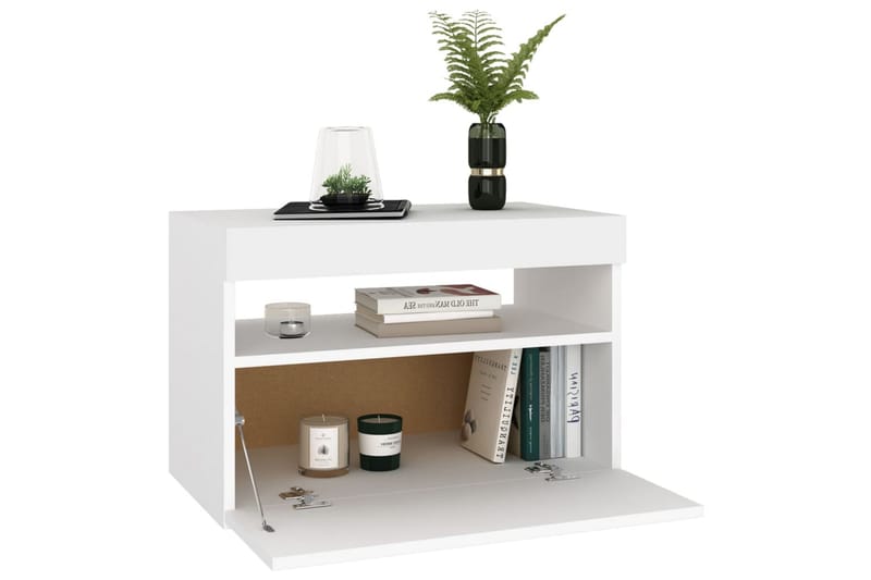 sengeskab m. LED-lys 60x35x40 cm spånplade hvid - Hvid - Møbler - Borde - Aflastningsbord - Sengebord