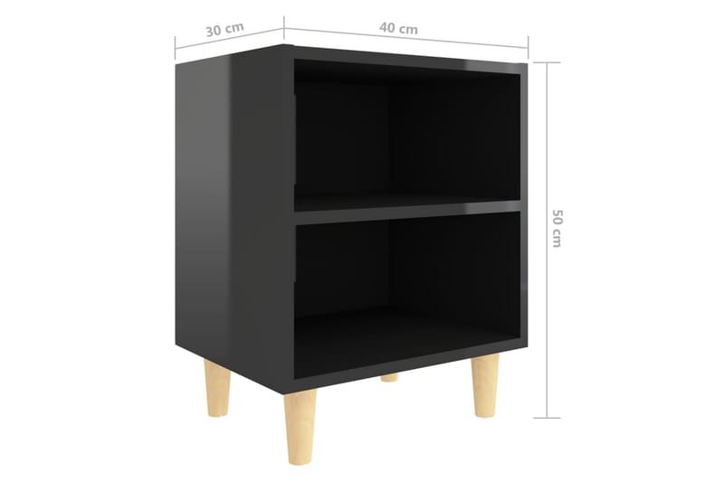sengeskab m. massive træben 40x30x50 cm sort højglans - Sort - Møbler - Borde - Aflastningsbord - Sengebord